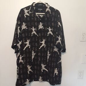 Koman Sport Hawaiian Shirt Asian Print Karate Kung Fu Print Mens XL Black